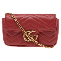 Used Gucci Red Matelassé Leather Mini GG Marmont Super Bag