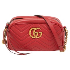 Gucci Red Matelassé Leather Small GG Marmont Camera Bag