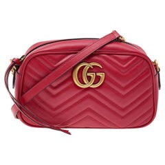 Gucci Red Matelassé Leather Small GG Marmont Crossbody Bag