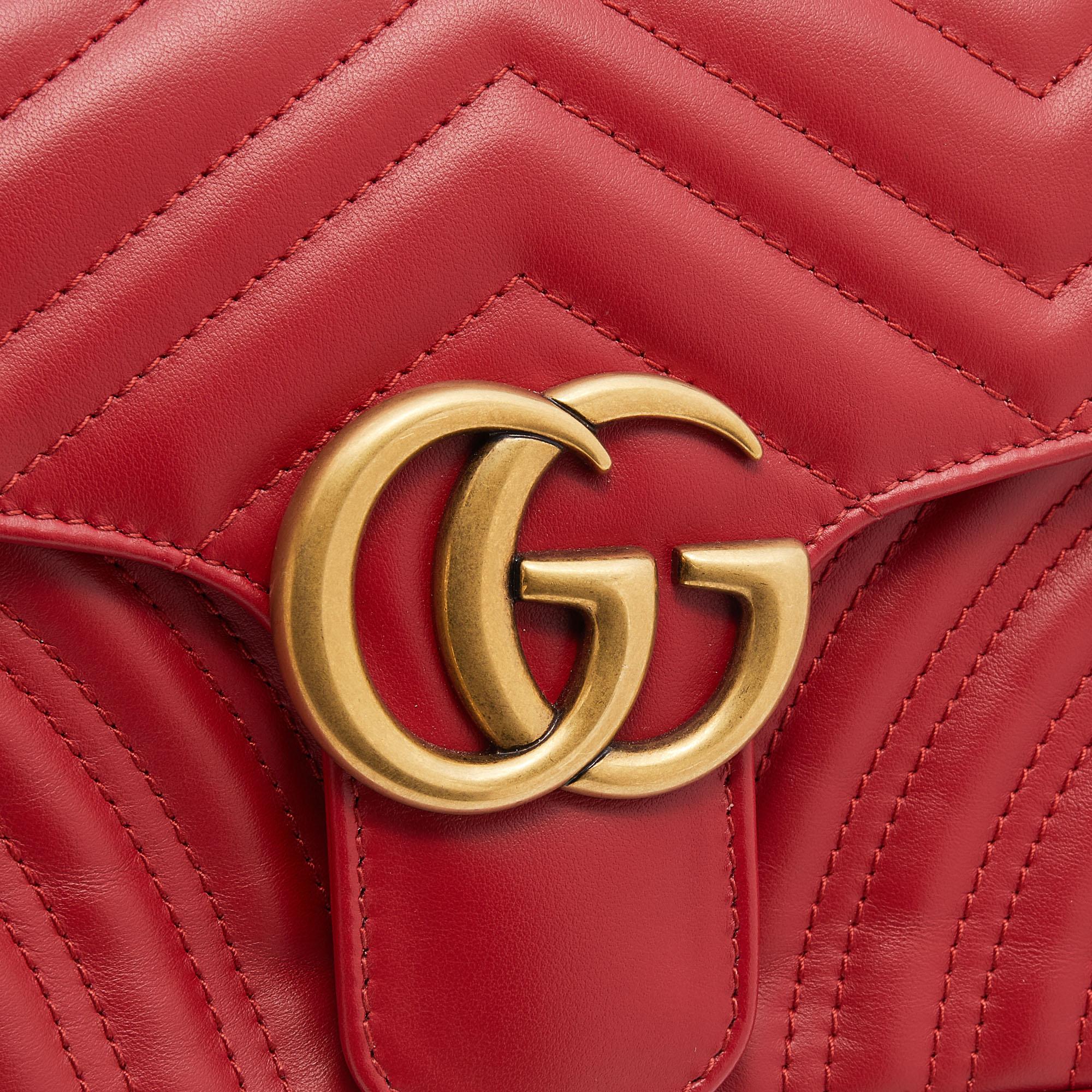 Gucci Red Matelassé Leather Small GG Marmont Shoulder Bag 4