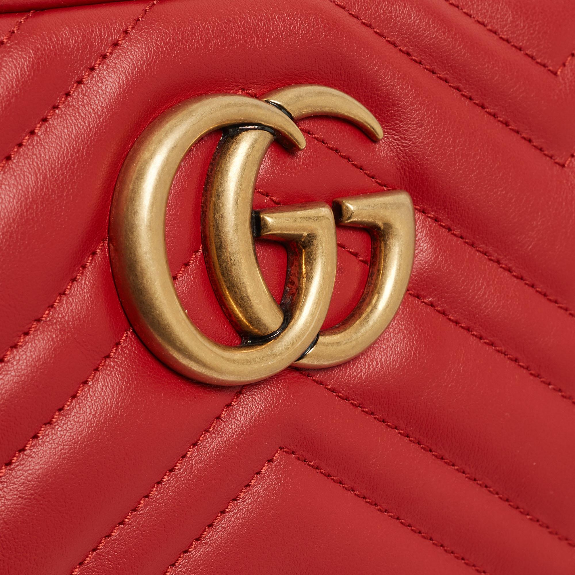 Gucci Red Matelassé Leather Small GG Marmont Shoulder Bag 7