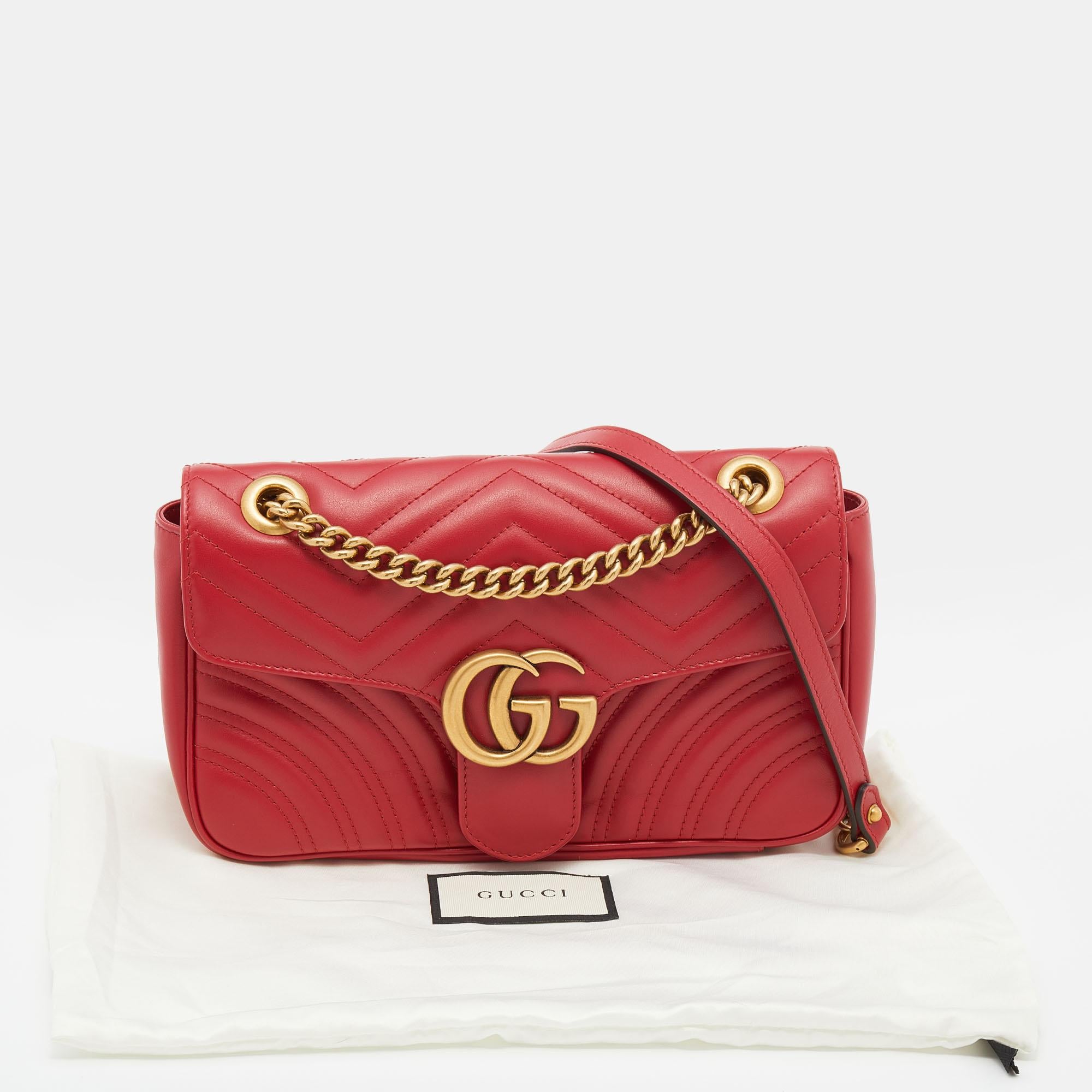 Gucci Red Matelassé Leather Small GG Marmont Shoulder Bag 5