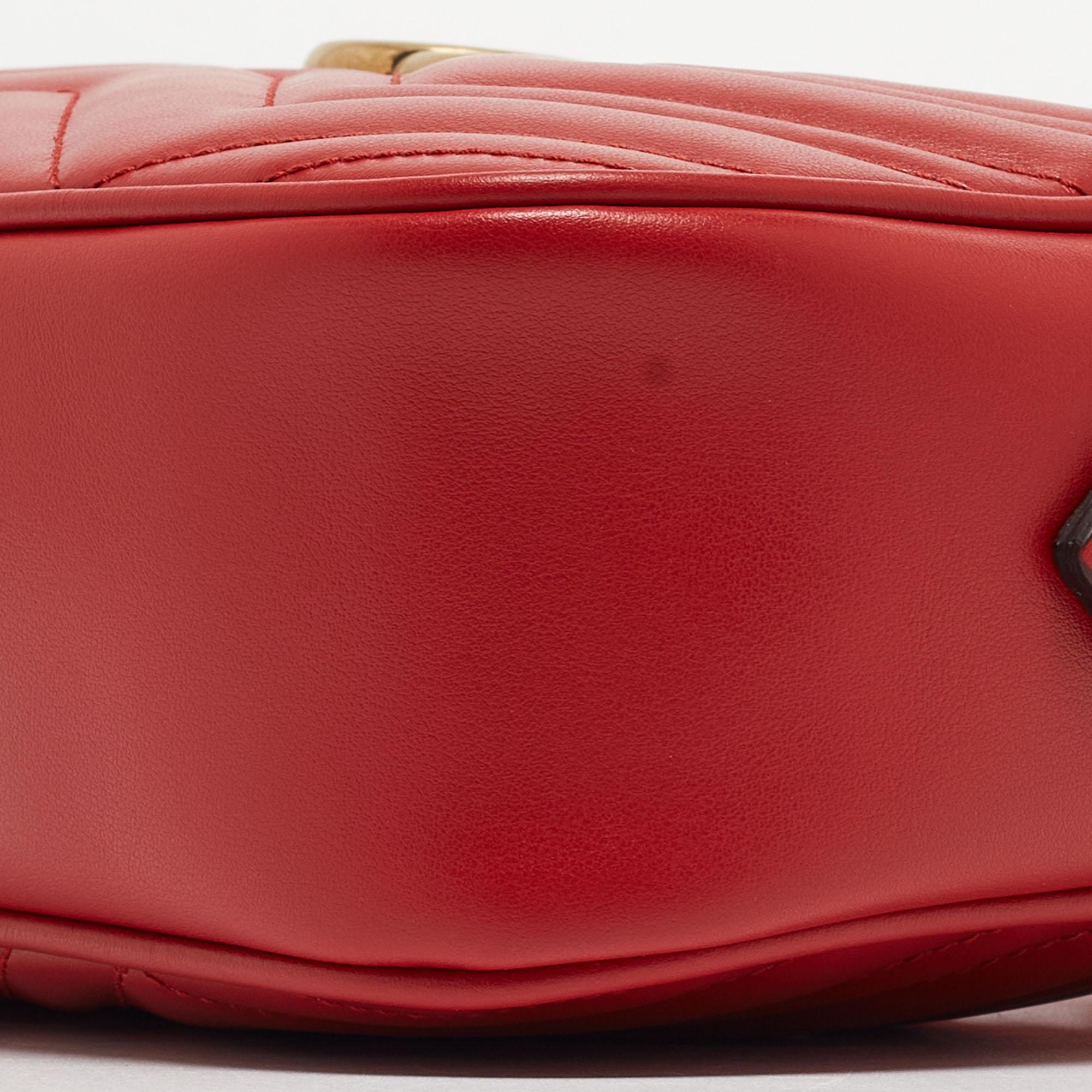 Gucci Red Matelassé Leather Small GG Marmont Shoulder Bag 8