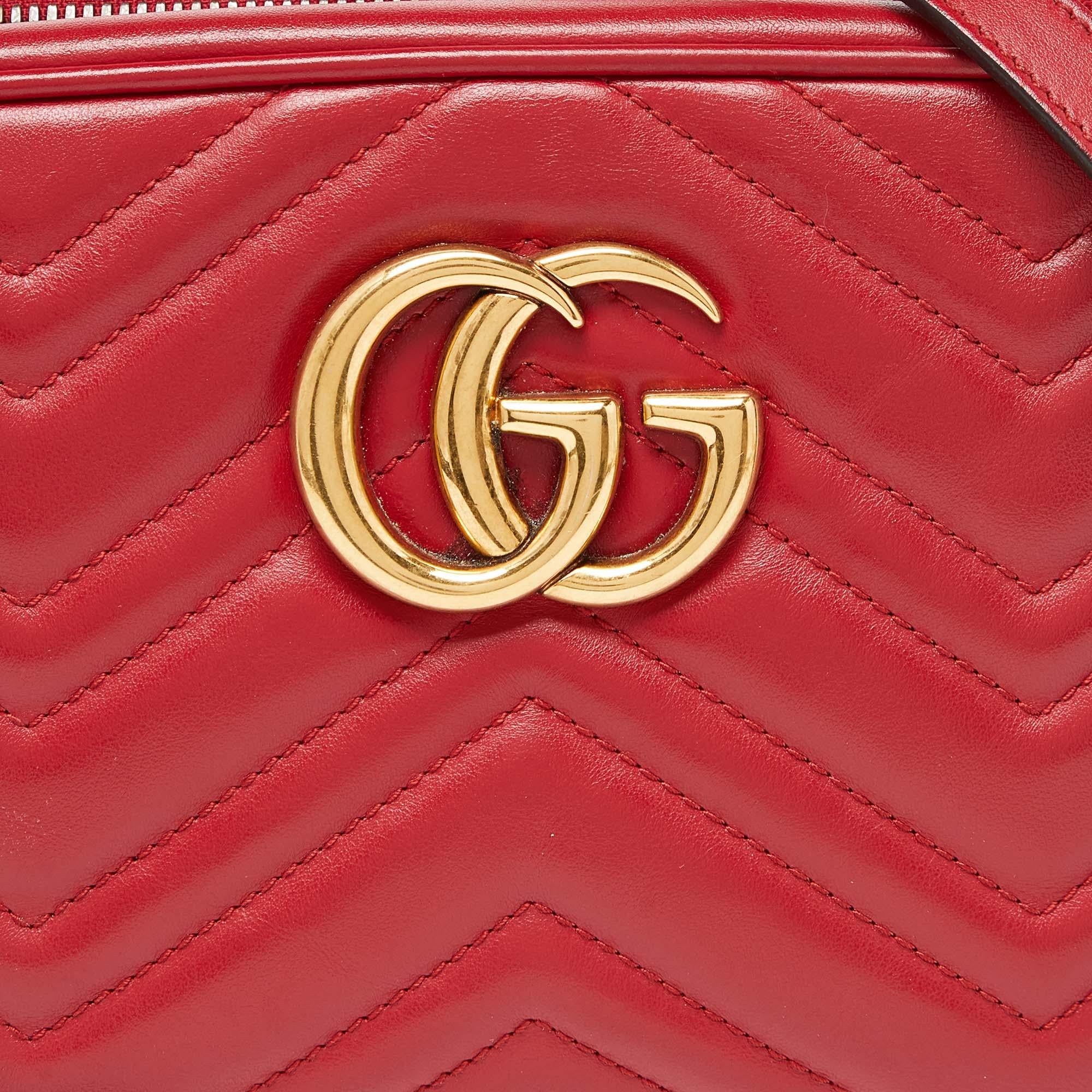 Gucci Red Matelassé Leather Small GG Marmont Shoulder Bag For Sale 9