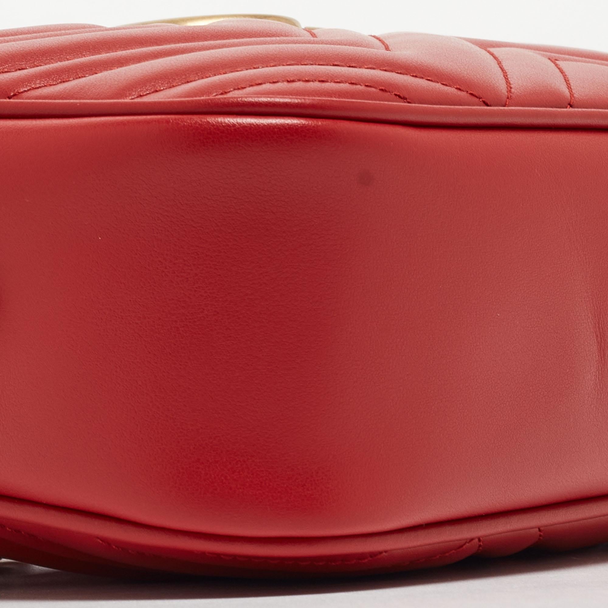 Gucci Red Matelassé Leather Small GG Marmont Shoulder Bag 9