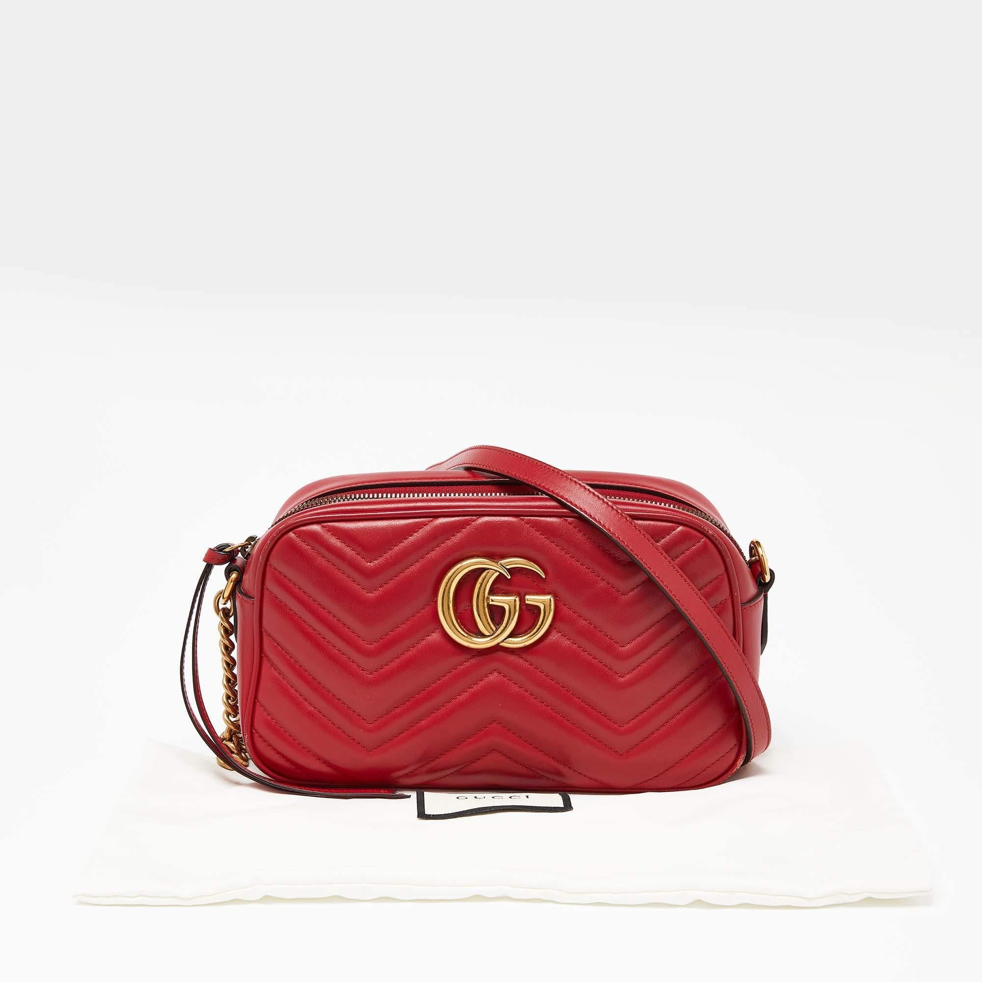 Gucci Red Matelassé Leather Small GG Marmont Shoulder Bag For Sale 12