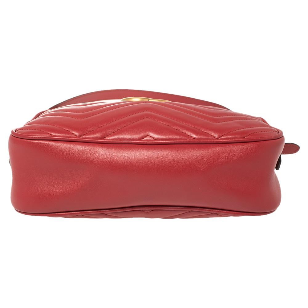Women's Gucci Red Matelassé Leather Small GG Marmont Shoulder Bag