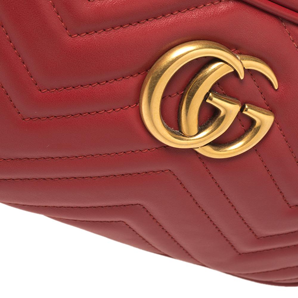 Gucci Red Matelassé Leather Small GG Marmont Shoulder Bag 1