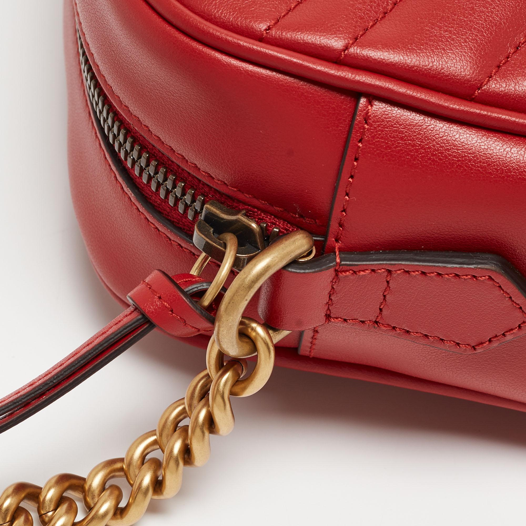 Gucci Red Matelassé Leather Small GG Marmont Shoulder Bag 5