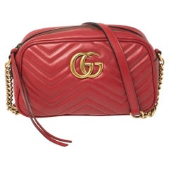 Gucci Red Matelassé Leather Small GG Marmont Shoulder Bag