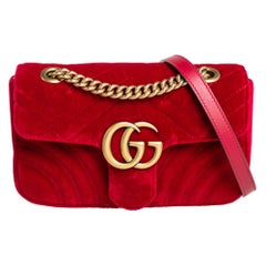 Gucci Red Matelasse Velvet Mini GG Marmont Shoulder Bag