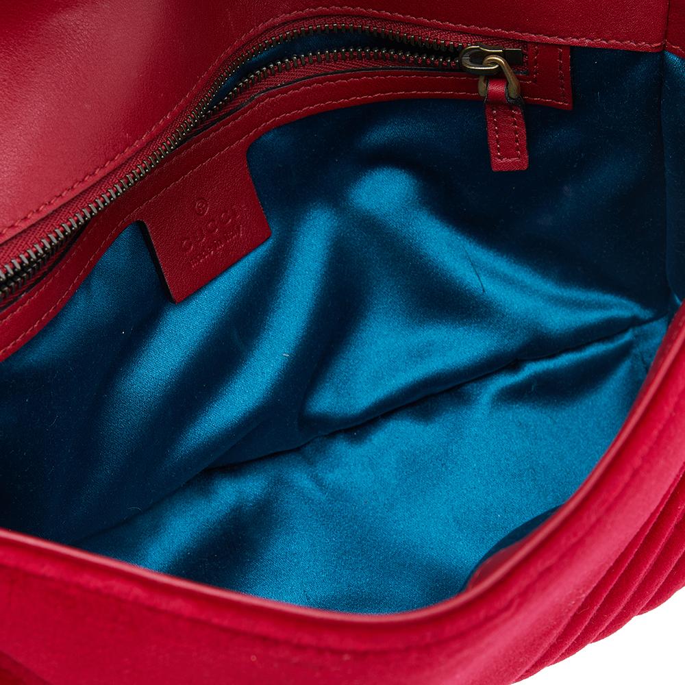 Gucci Red Matelassé Velvet Small GG Marmont Shoulder Bag 3
