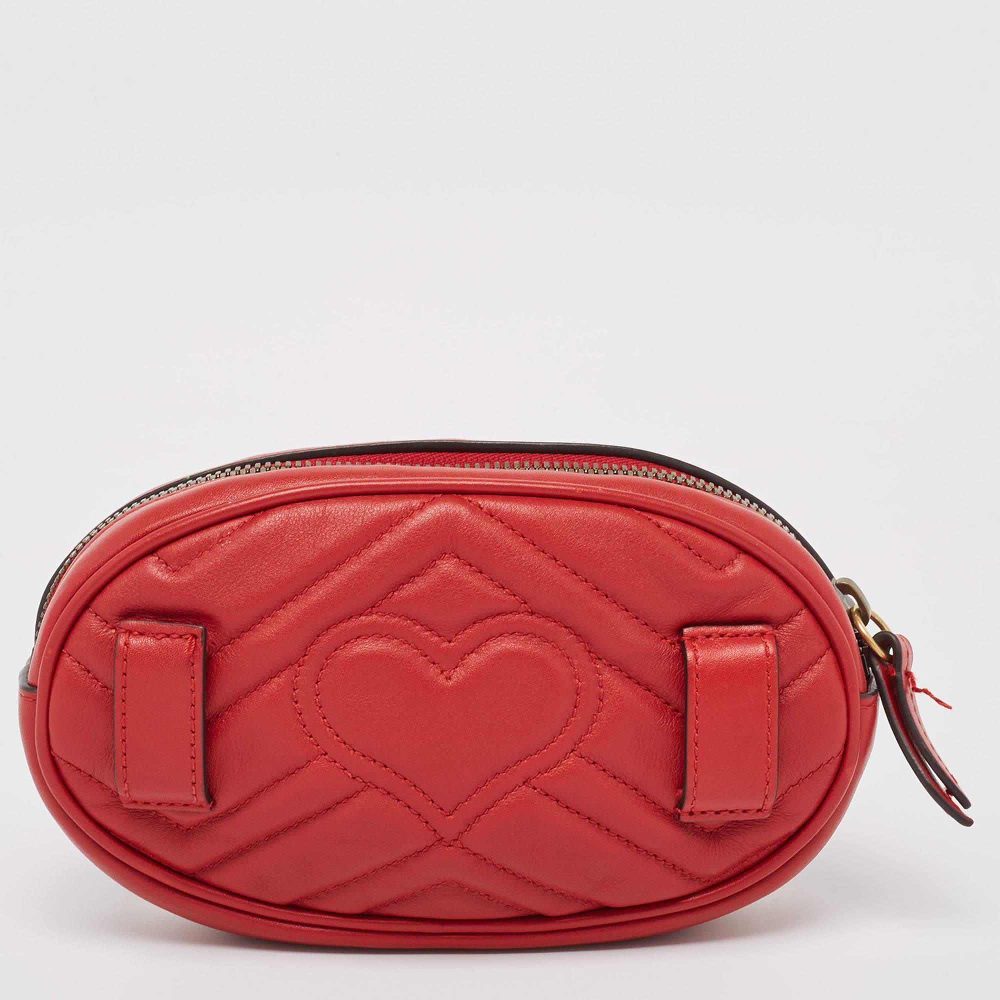 Women's Gucci Red Matelassé Leather Mini GG Marmont Belt Bag For Sale