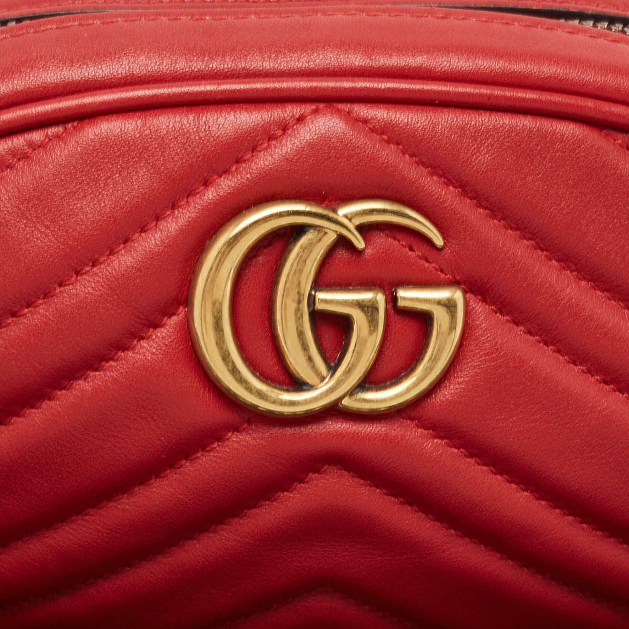 Gucci Red Matelassé Leather Mini GG Marmont Belt Bag For Sale 1