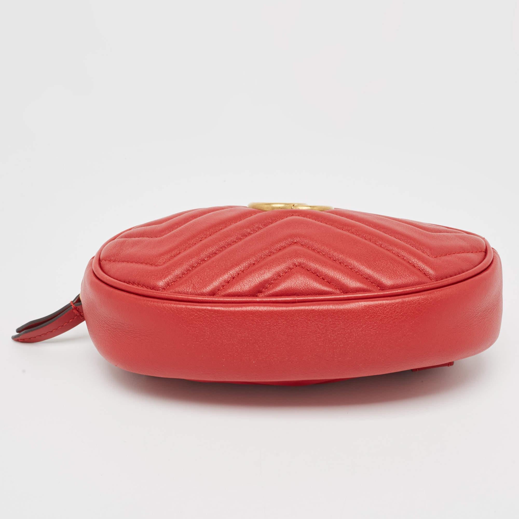 Gucci Red Matelassé Leather Mini GG Marmont Belt Bag For Sale 4