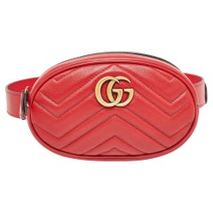 Gucci Red Matelass&eacute; Leather Mini GG Marmont Belt Bag