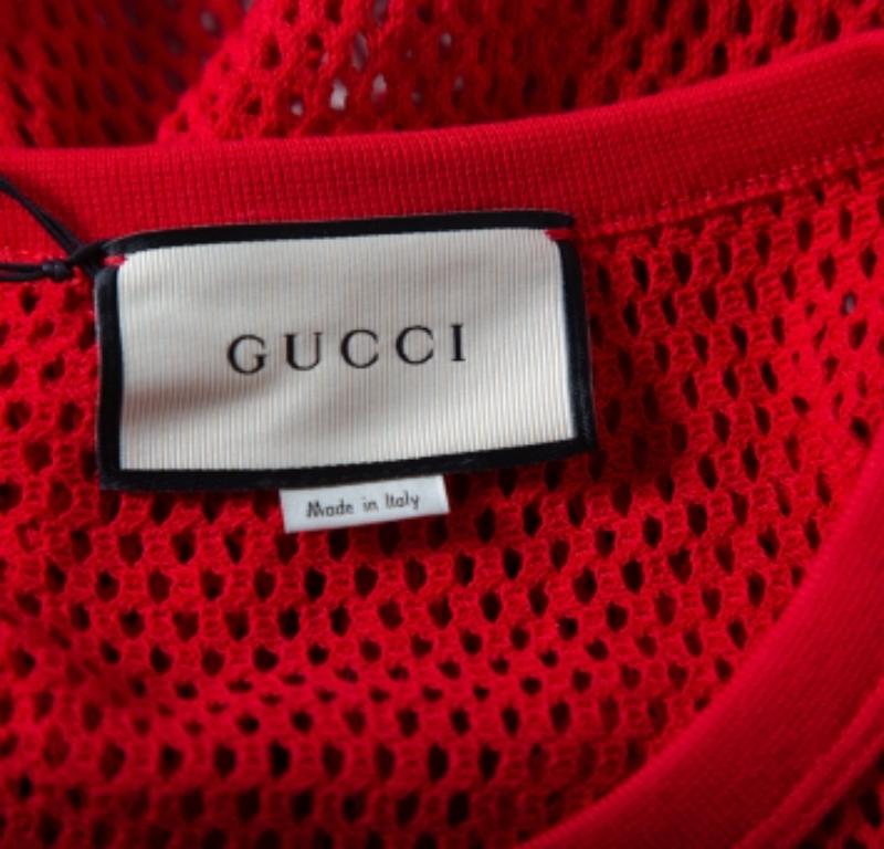 Gucci Red Mesh Logo Printed Crewneck T-Shirt XS For Sale 1