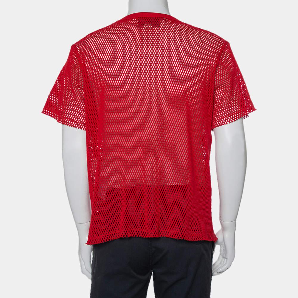 Gucci Red Mesh Logo Printed Crewneck T-Shirt XS For Sale 1