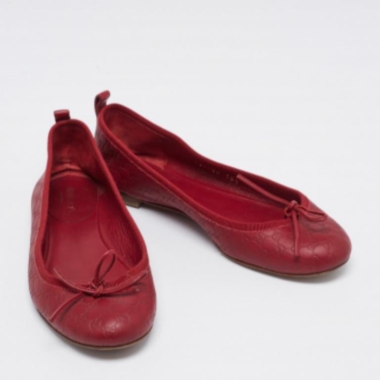 Brown Gucci Red Microguccissima Leather Bow Detail Ballet Flats Size 35.5 For Sale