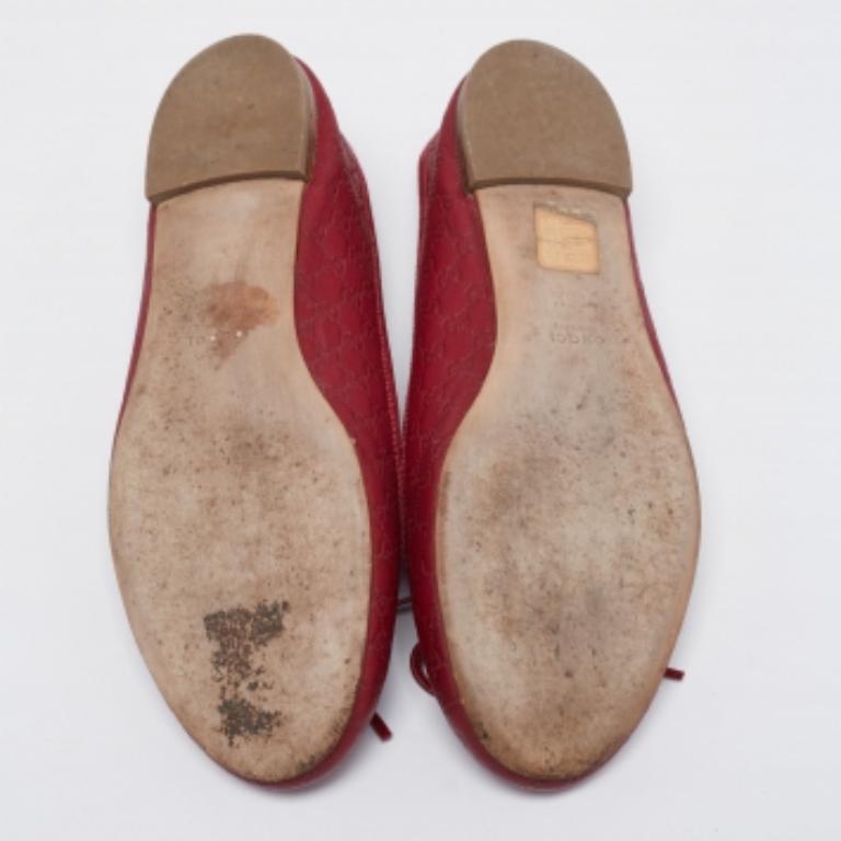 Gucci Red Microguccissima Leather Bow Detail Ballet Flats Size 35.5 For Sale 3