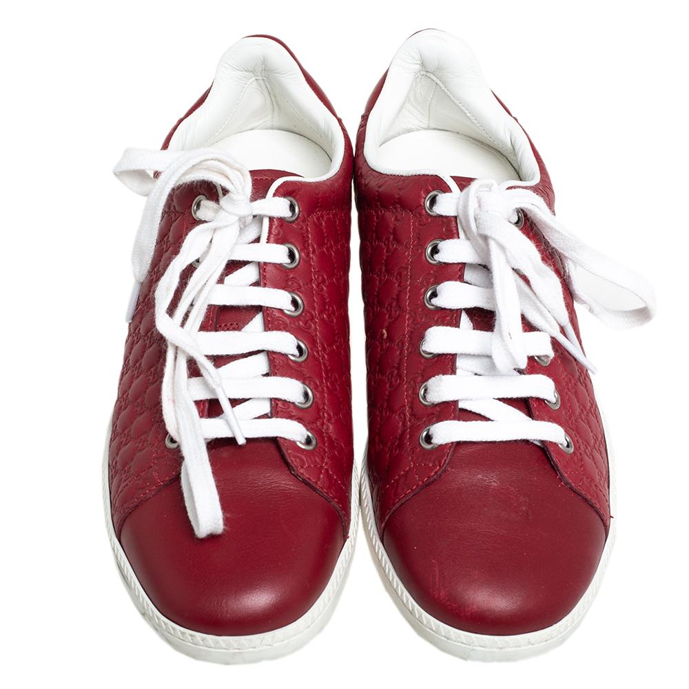 Brown Gucci Red Microguccissima Leather Low Top Sneakers Size 36