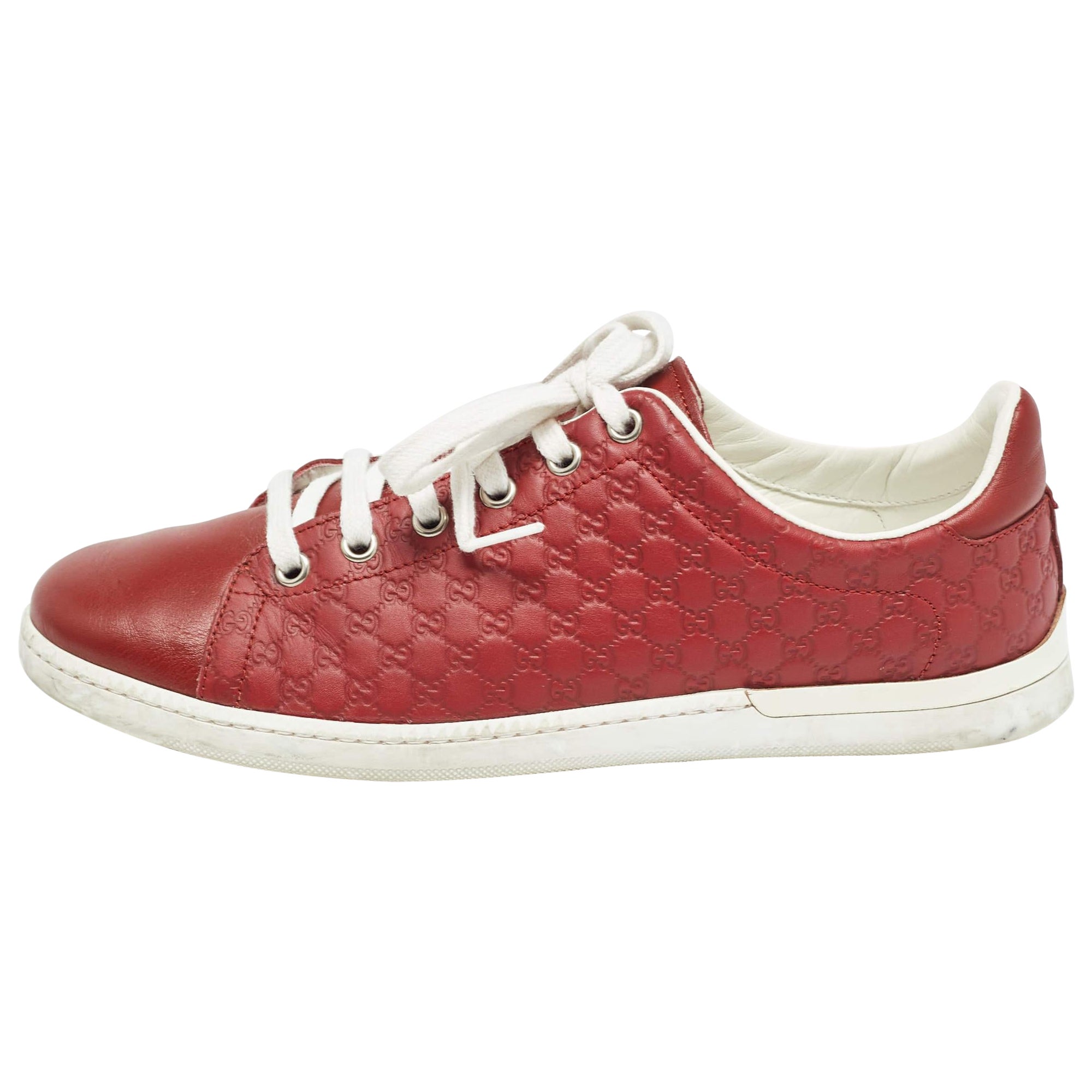 Gucci Red Microguccissima Leather Low Top Sneakers Size 38