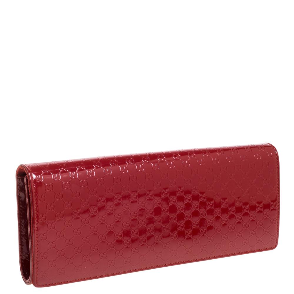 Women's Gucci Red Microguccissima Patent Leather Broadway Clutch