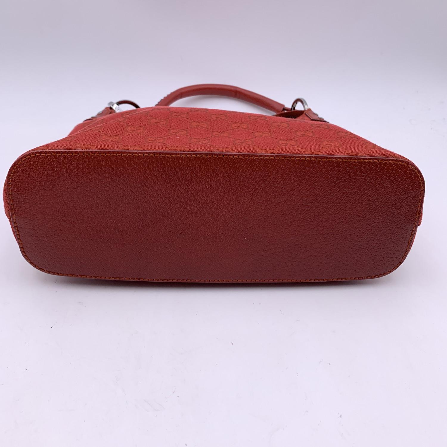 Gucci Red Monogram Canvas Hobo Shoulder Bag Tote 2