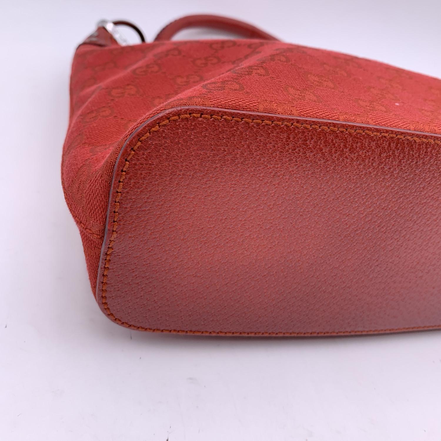 Gucci Red Monogram Canvas Hobo Shoulder Bag Tote 3