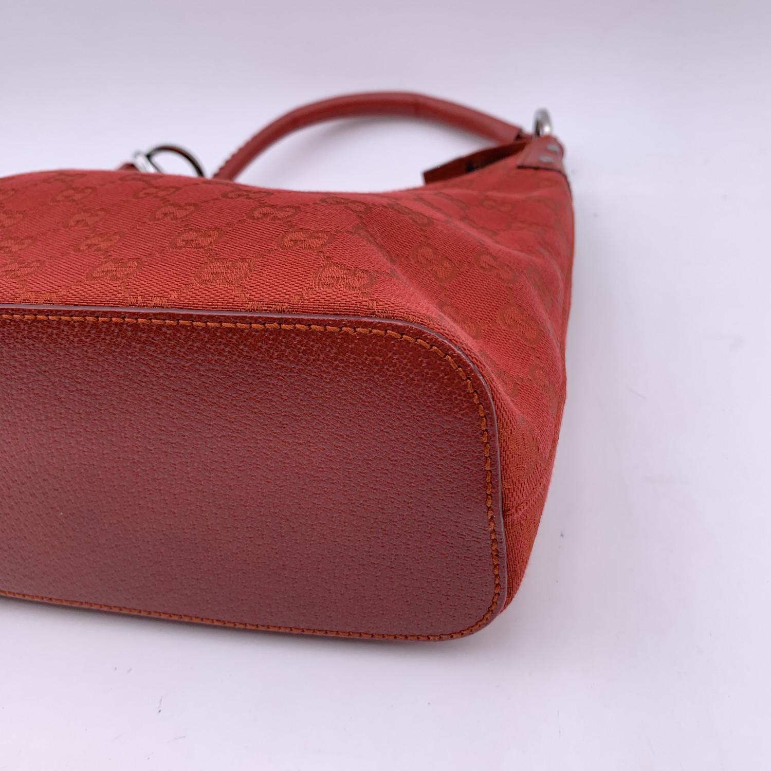 Gucci Red Monogram Canvas Hobo Shoulder Bag Tote 4
