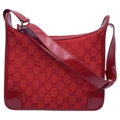 Gucci Red Monogram Canvas Patent Leather Hobo Shoulder Bag