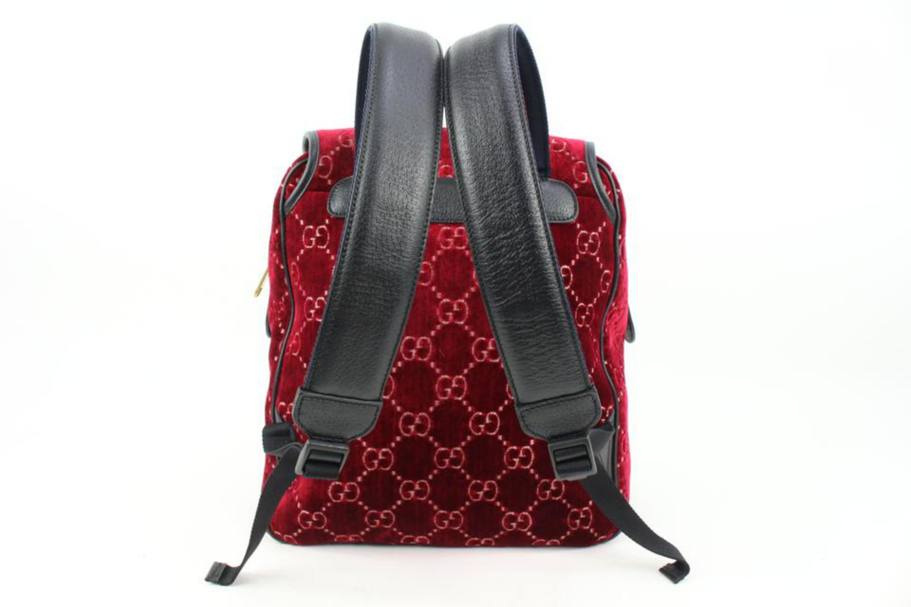 Brown Gucci Red Monogram GG Velvet Marmont Small Double Buckle Backpack 58g128s