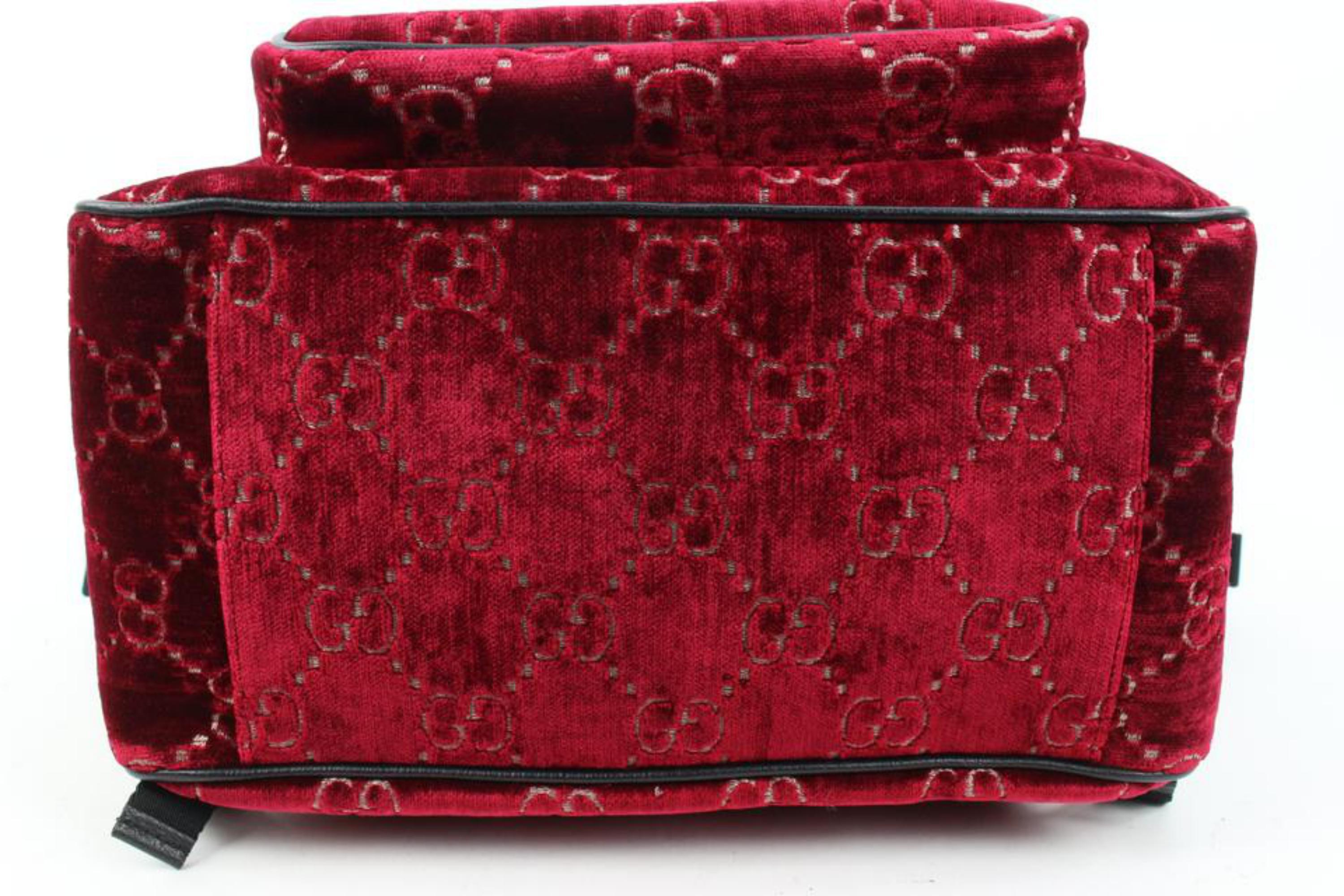 Women's or Men's Gucci Red Monogram GG Velvet Marmont Small Double Buckle Backpack 58g128s