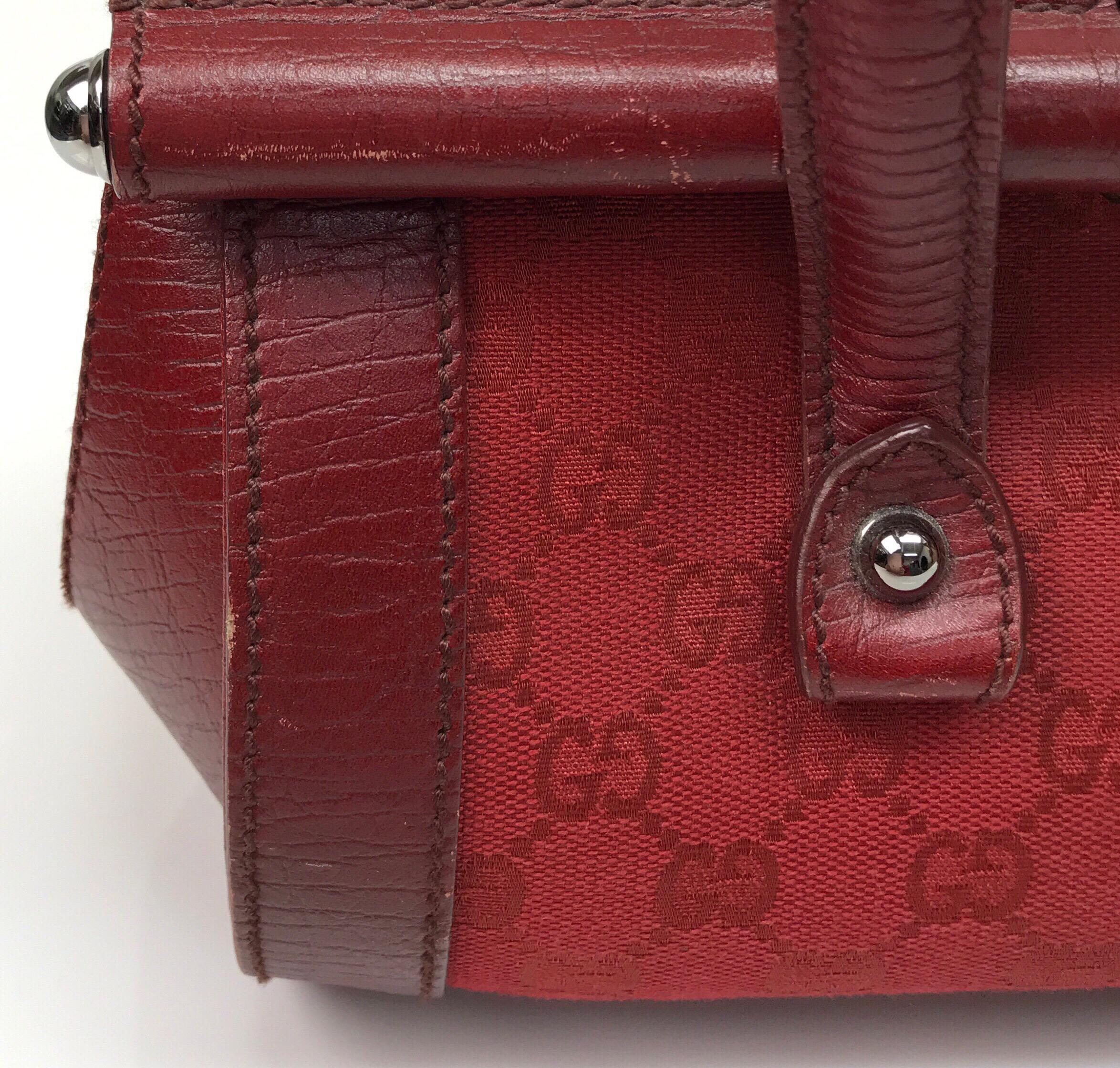 Women's Gucci Red Monogram Leather Bamboo Bullet Handbag