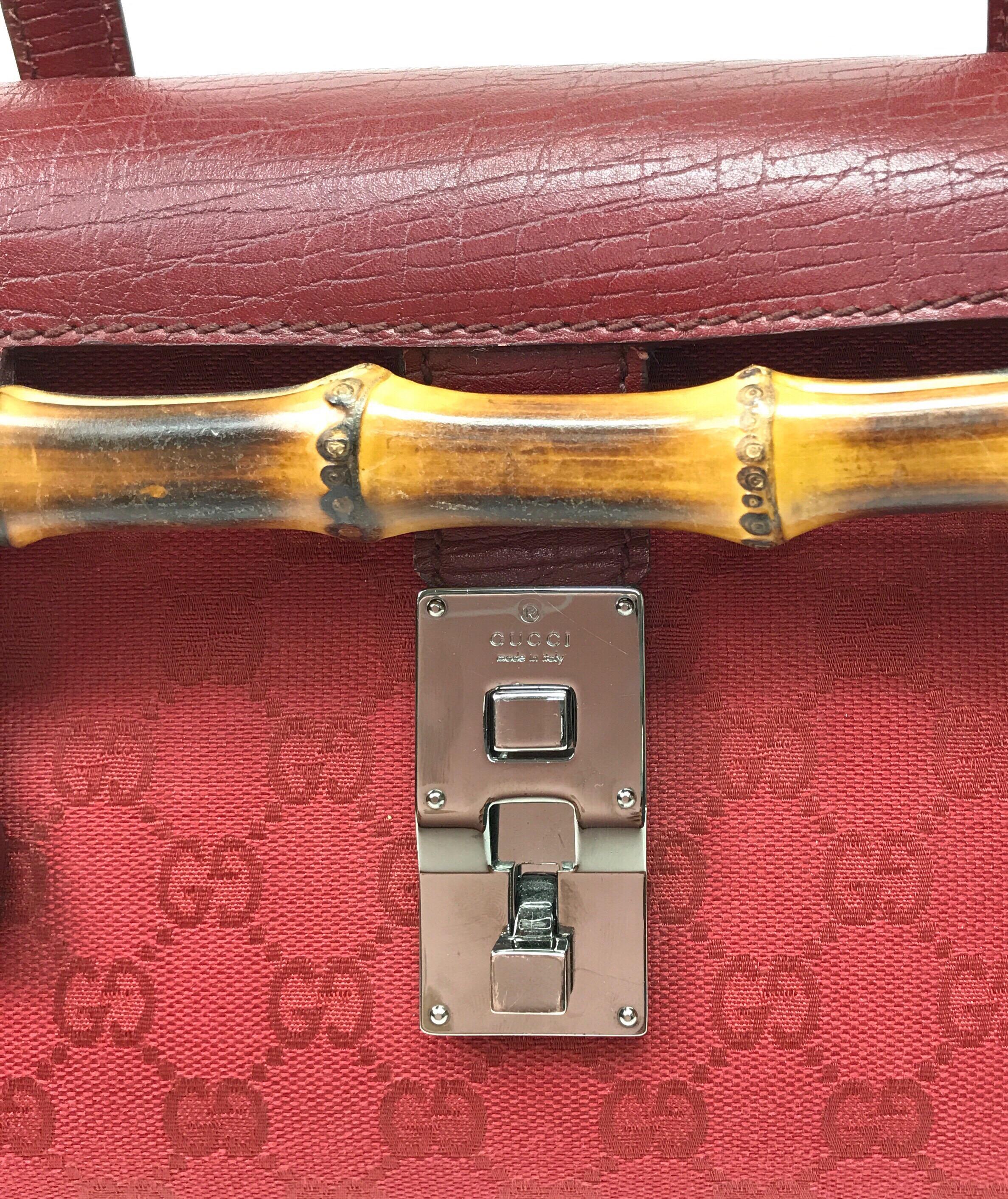 Gucci Red Monogram Leather Bamboo Bullet Handbag 1