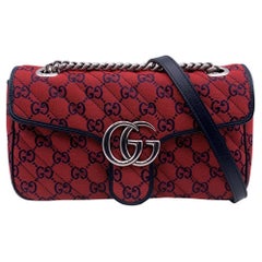 Gucci Red Monogram Matelassé Diagonal Canvas Marmont Umhängetasche