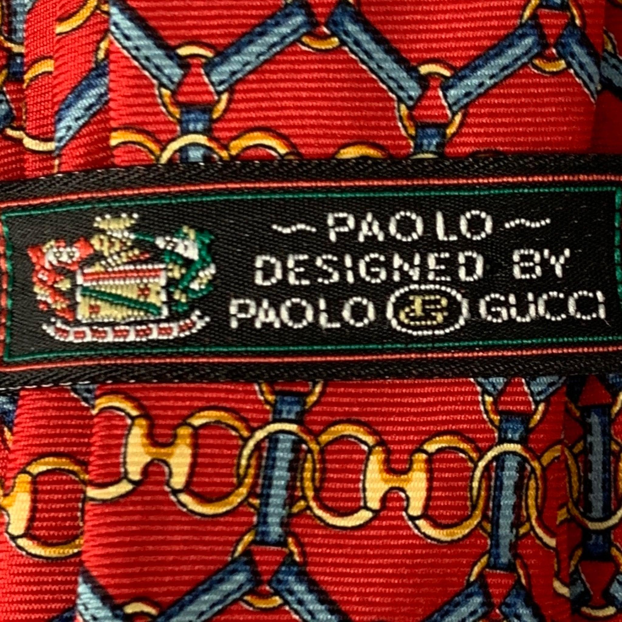 Gucci - Cravate en soie rouge à maillons de chaîne multicolores Pour hommes en vente