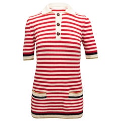 Gucci Red & Multicolor Striped Short Sleeve Sweater