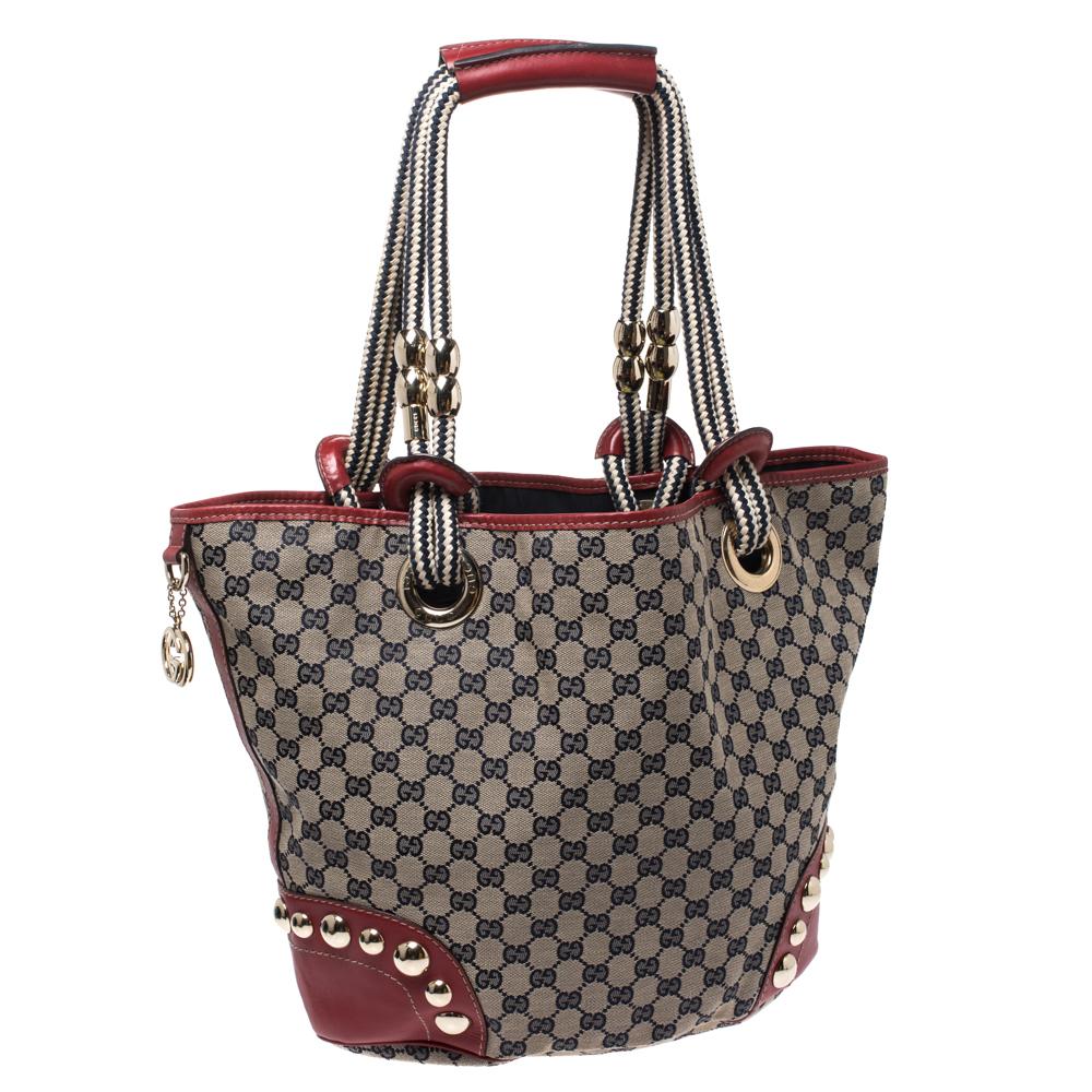 Gucci Red/Navy Blue GG Canvas and Leather Acapulco Tote 3