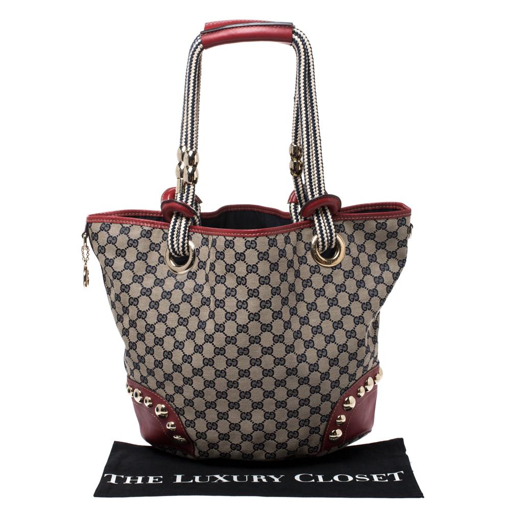 Gucci Red/Navy Blue GG Canvas and Leather Acapulco Tote 4
