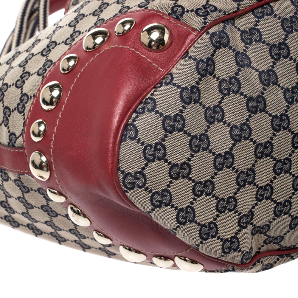 Gray Gucci Red/Navy Blue GG Canvas and Leather Acapulco Tote