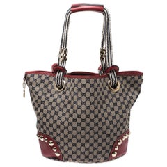 Gucci Red/Navy Blue GG Canvas and Leather Acapulco Tote