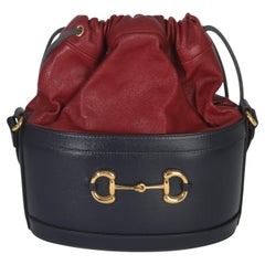 Gucci Rote Marine Kalbsleder Horsebit 1955 Drawstring Bucket Bag