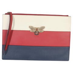 Gucci Red Navy Cream Calfskin Queen Margaret Flat Pouch