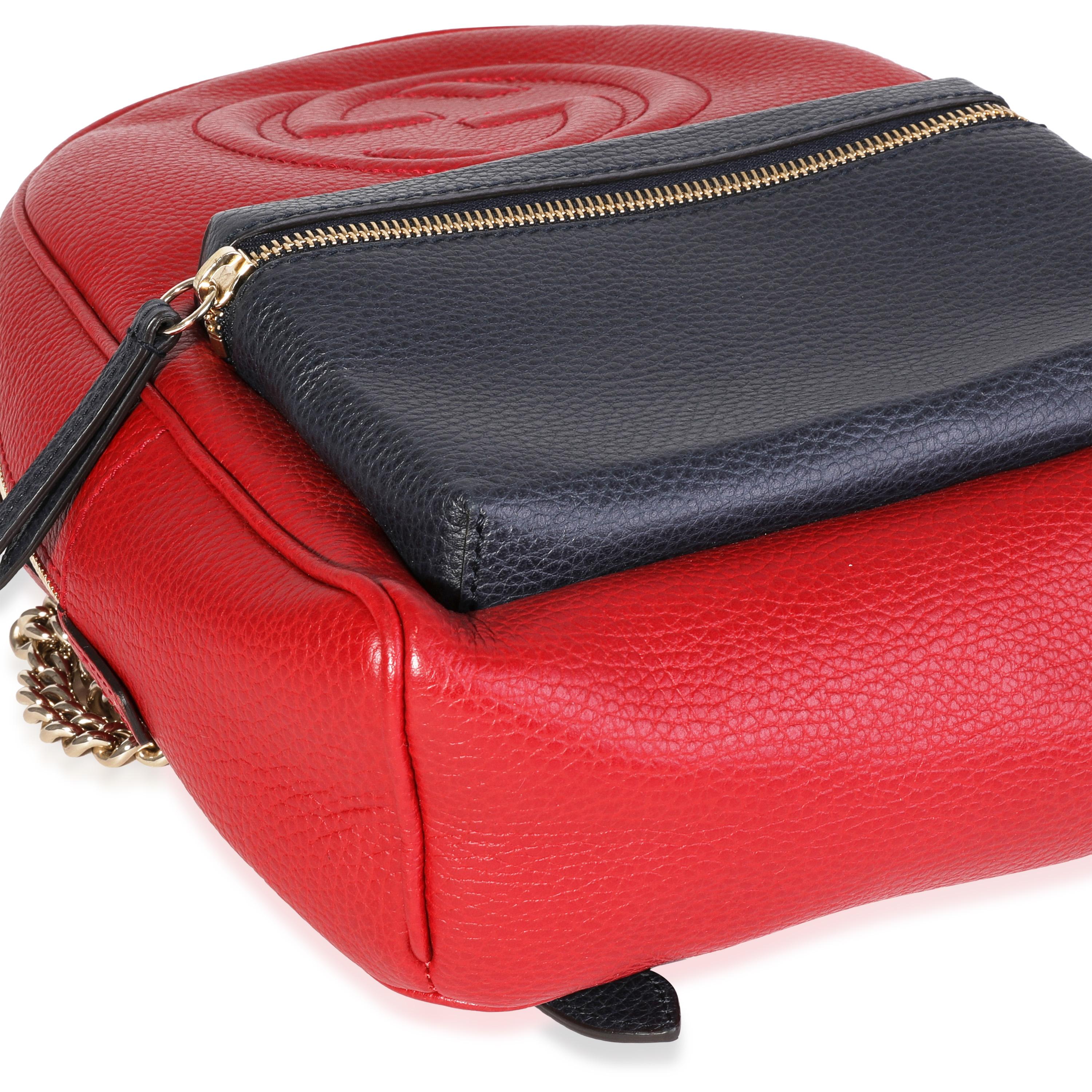 Gucci Red & Navy Pebbled Leather Soho Chain Backpack 1