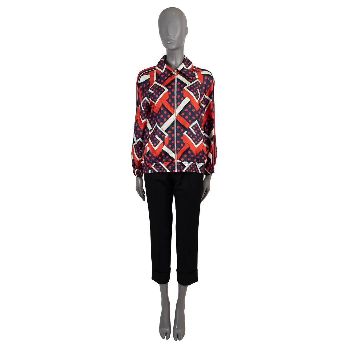 Women's GUCCI red navy white silk 2021 G DOT LABYRINTH Windbreaker Jacket XS For Sale