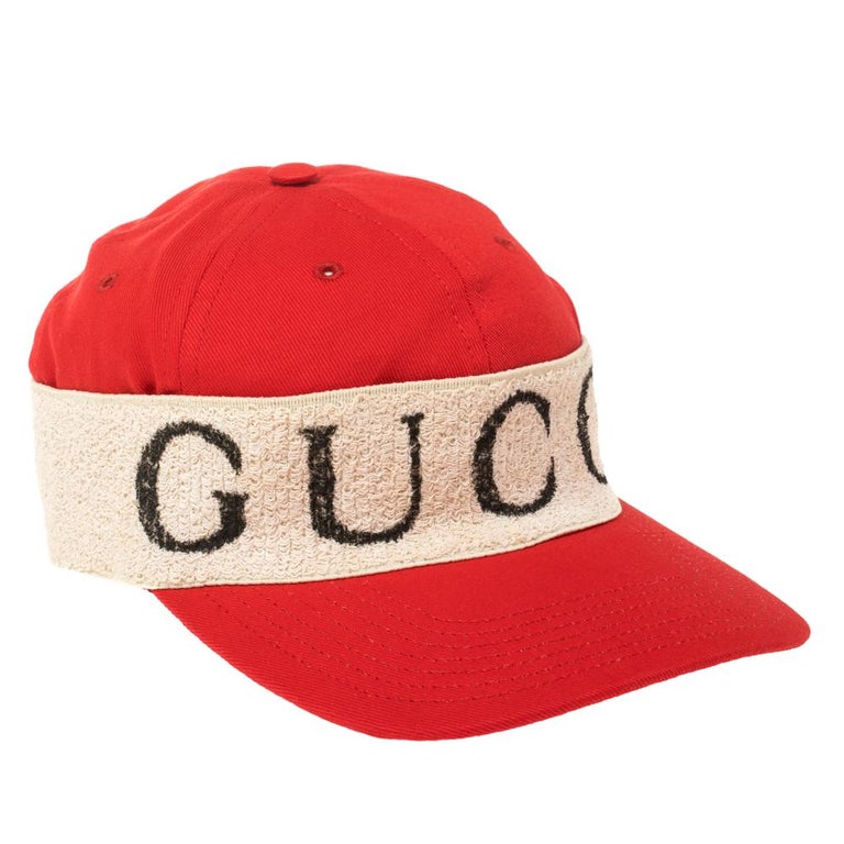 Gucci Red/Off White Canvas Band Baseball Cap M at 1stDibs