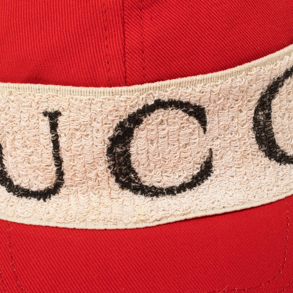 Gucci Red/Off White Canvas Logo Band Baseball Cap M 1