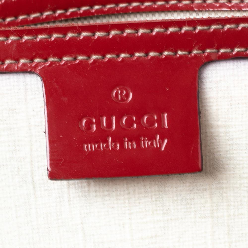 Women's Gucci Red/Off White GG Supreme Patent Leather Large Tattoo Bird Joy Boston Bag