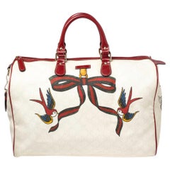 Gucci Red/Off White GG Supreme Patent Leather Large Tattoo Bird Joy Boston Bag